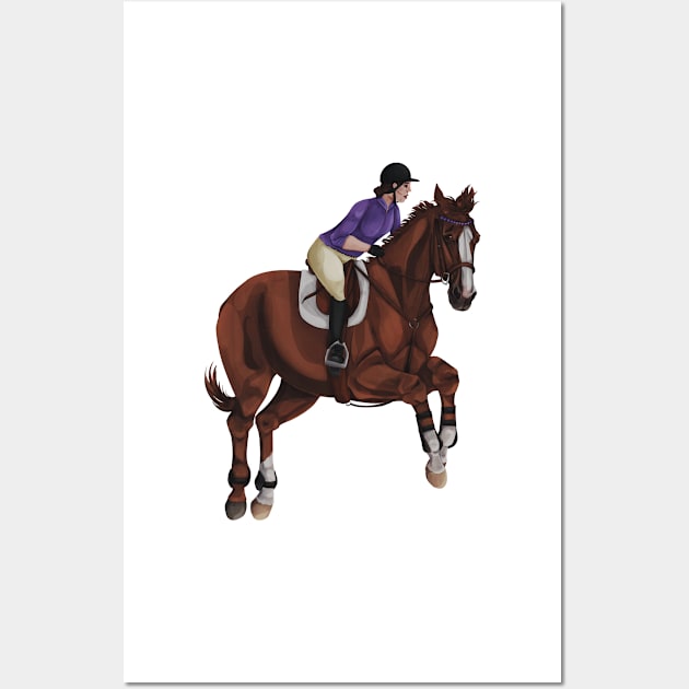 Chestnut jumper Schooling with purple and chrome - Simpli 100 Horses Wall Art by themarementality